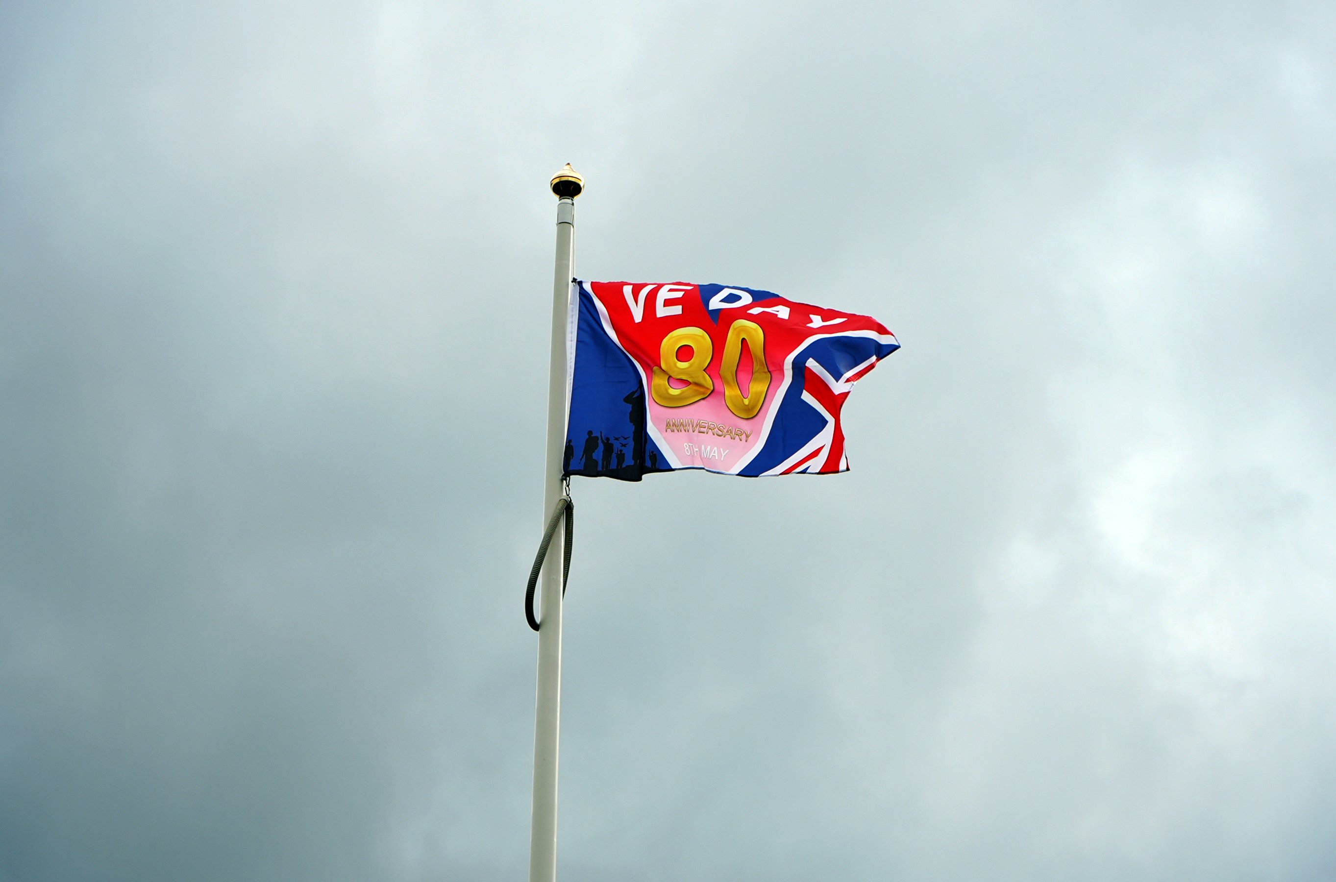 The special commemorative flag to mark the 80th anniversary of VE Day above County Hall in Northallerton. 