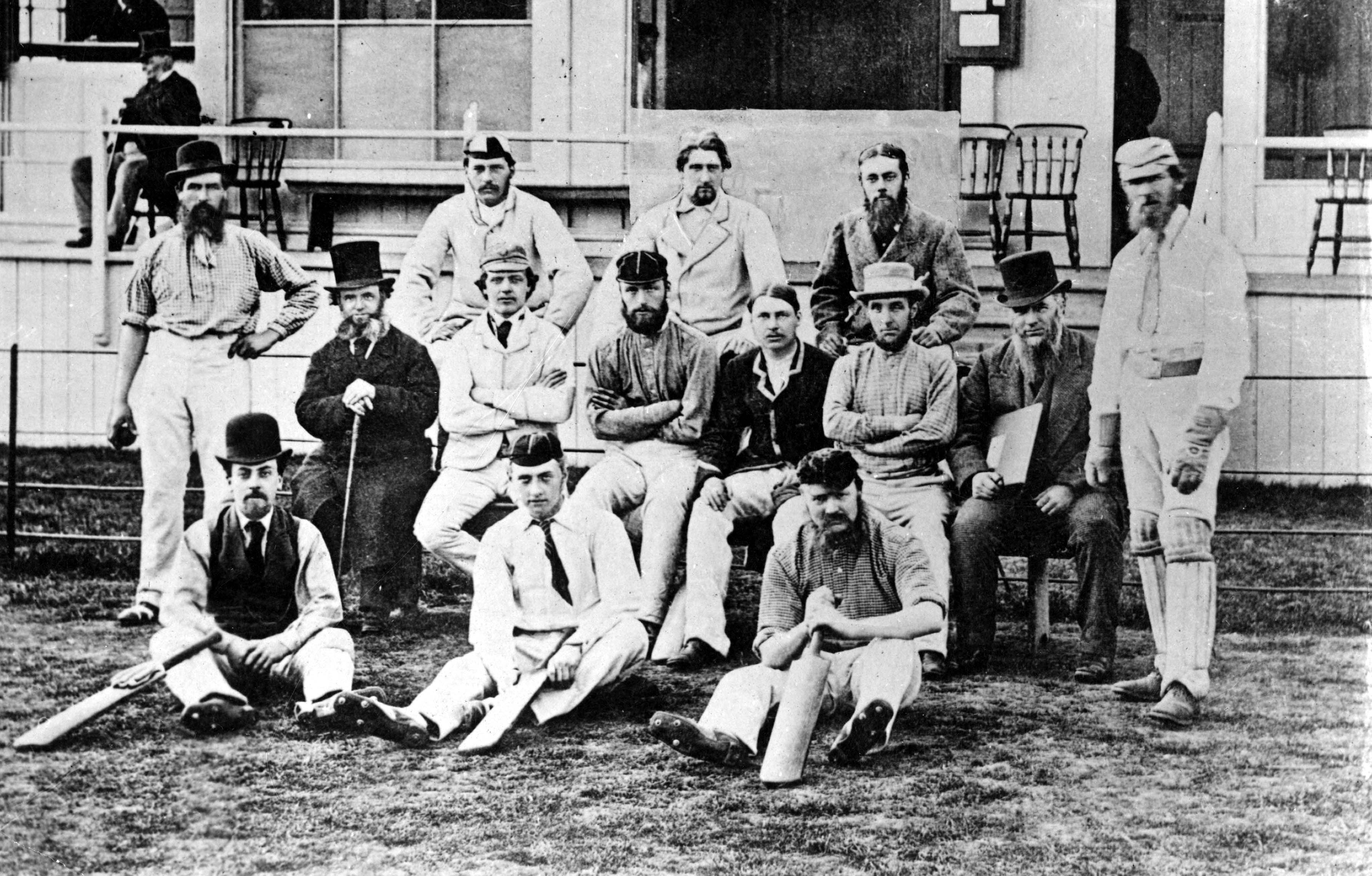 Black and white photo of Scarborough cricket team in the late 19th century