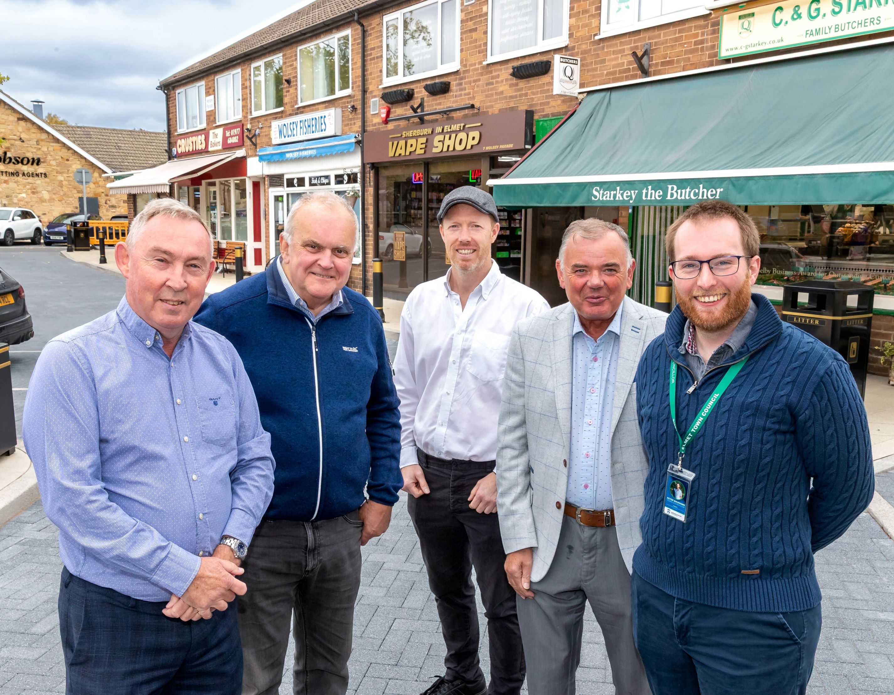 From left, North Yorkshire Council’s executive member for open to business, Cllr Mark Crane, local member for the Sherburn-in-Elmet division on North Yorkshire Council, Cllr Bob Packham, The Fish Bank owner, Jonathan France, and Sherburn-in-Elmet town councillors David Buckle and Peter Baumann.