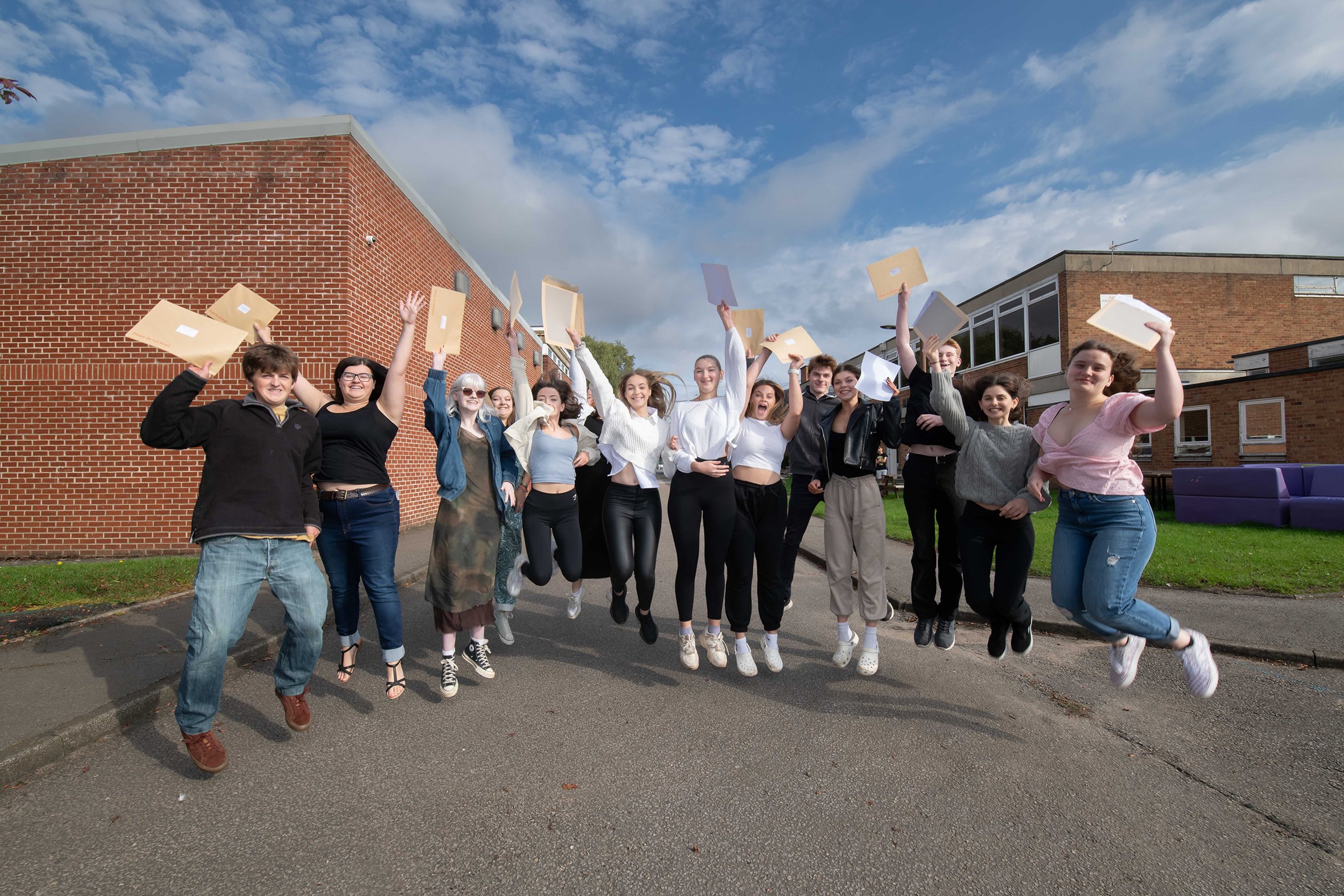 Pupils from Thirsk School and Sixth Form College celebrating A-level exams success