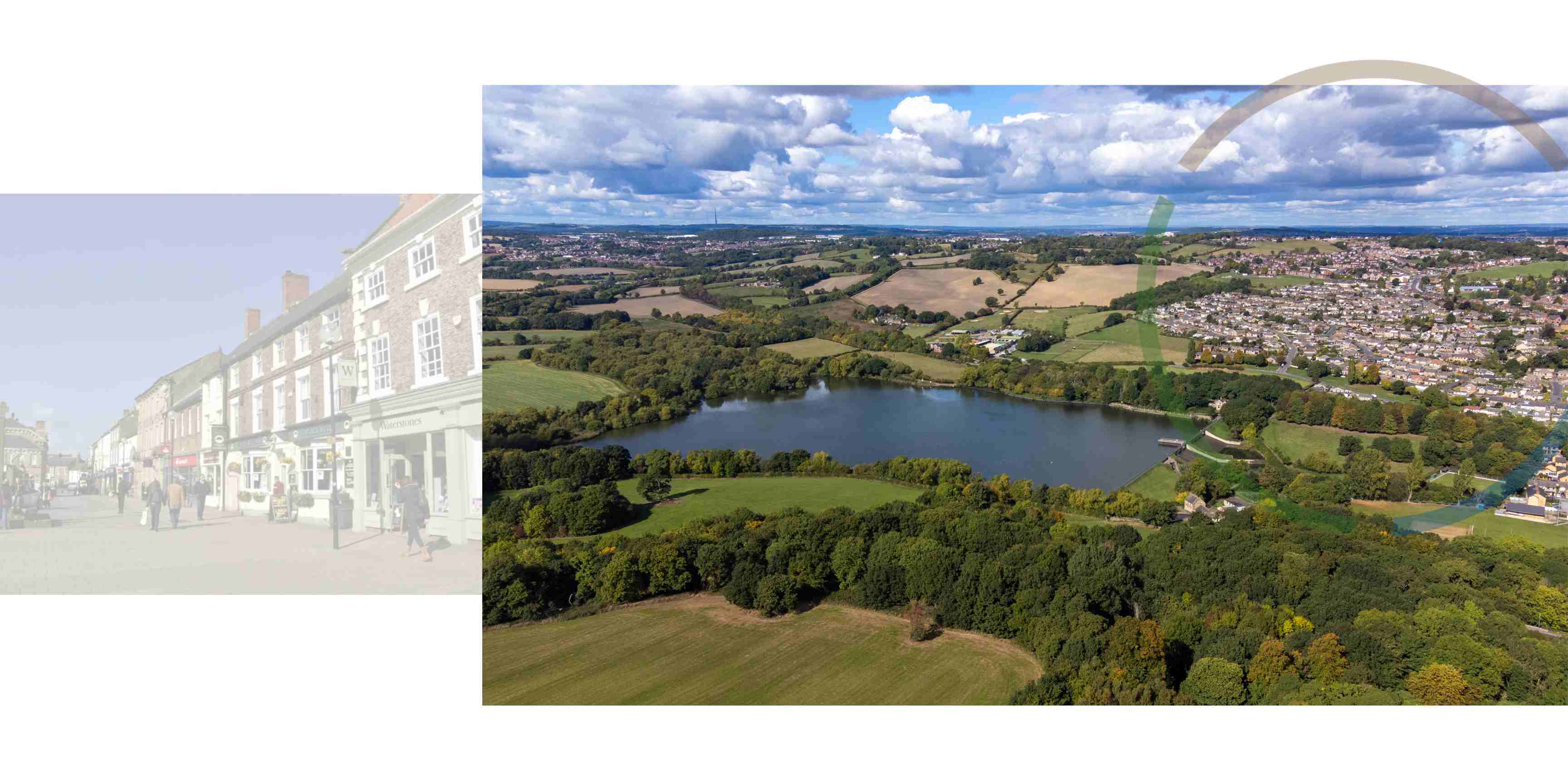 View of fields and water across North Yorkshire
