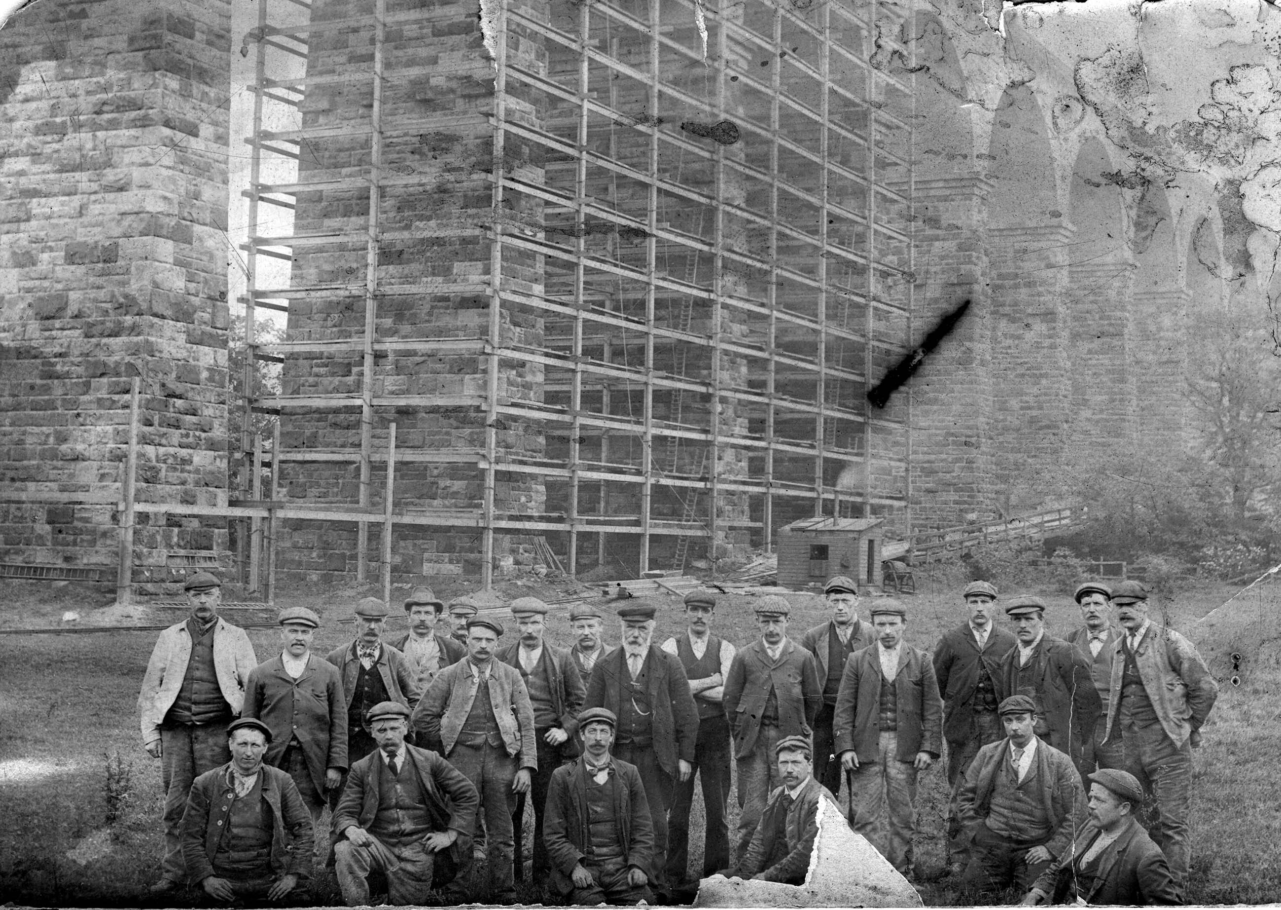 The courageous Crimple Beck Viaduct work party, pictured together in 1880.