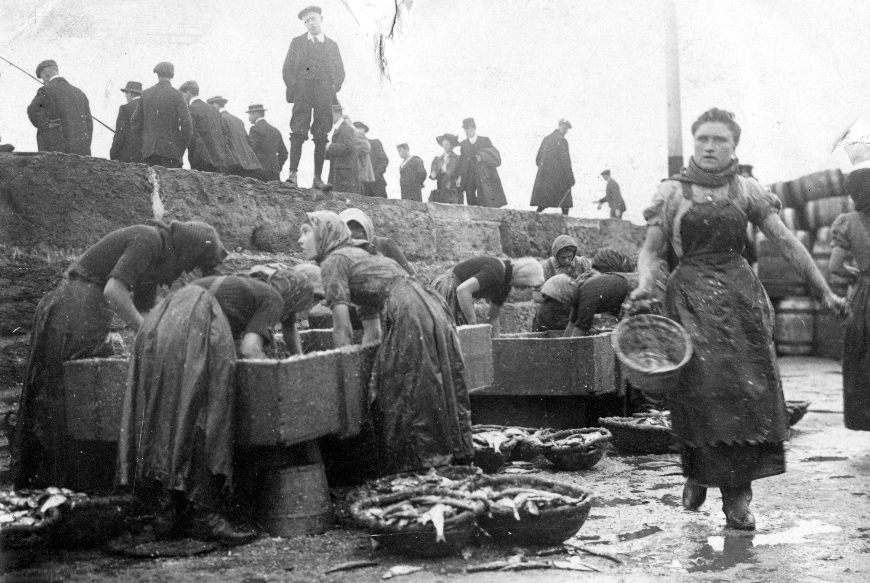 Fisher girls packing barrels with salted fish, Scarborough (19th century).