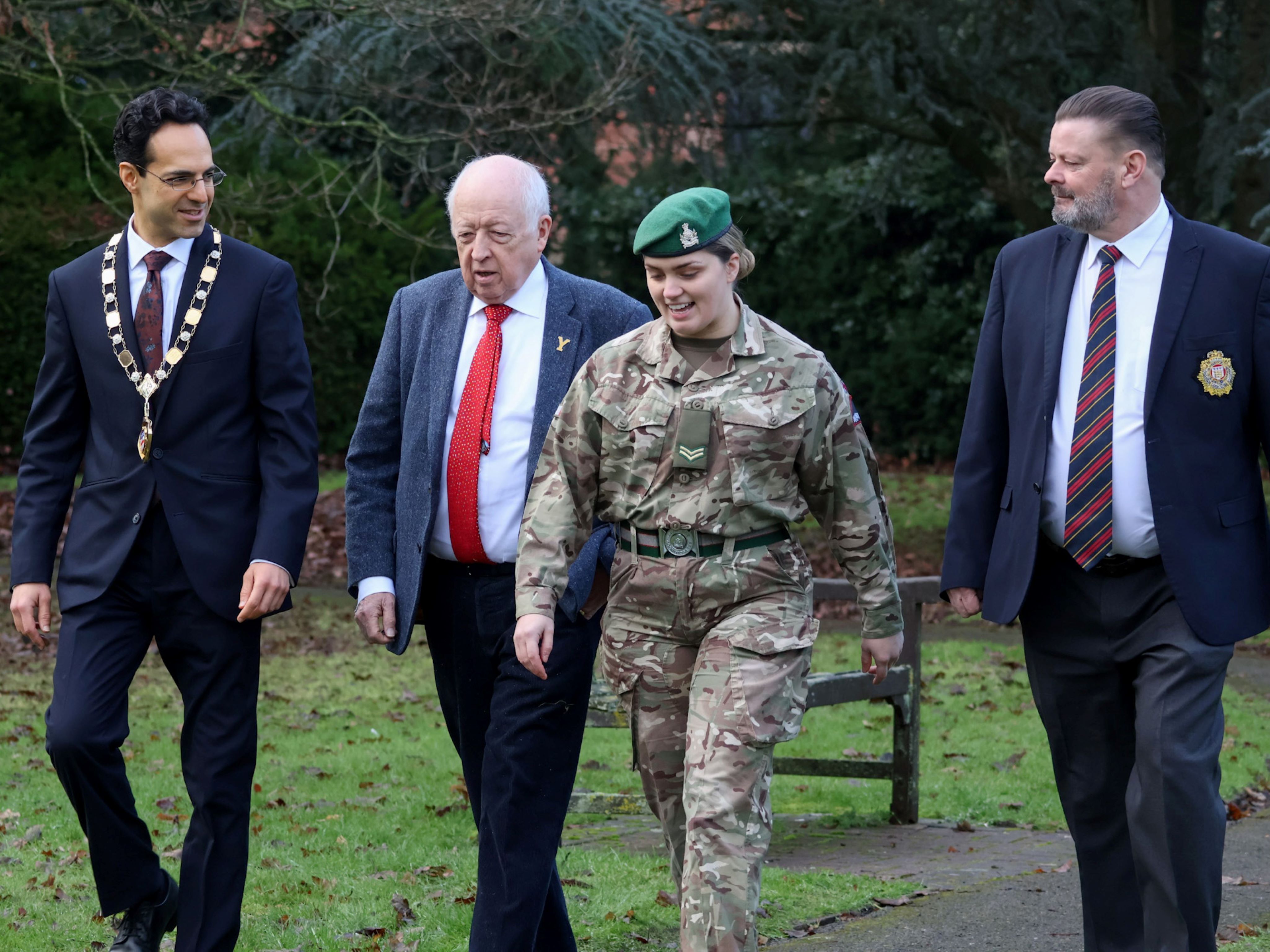 Left to right, the chairman of North Yorkshire Council, Cllr George Jabbour, the leader of North Yorkshire Council, Cllr Carl Les, Cpl Lauren MacLintock of the British Army Intelligence Corps and North Yorkshire Council’s Armed Forces champion, Cllr Kevin Foster, in the grounds of County Hall, Northallerton.