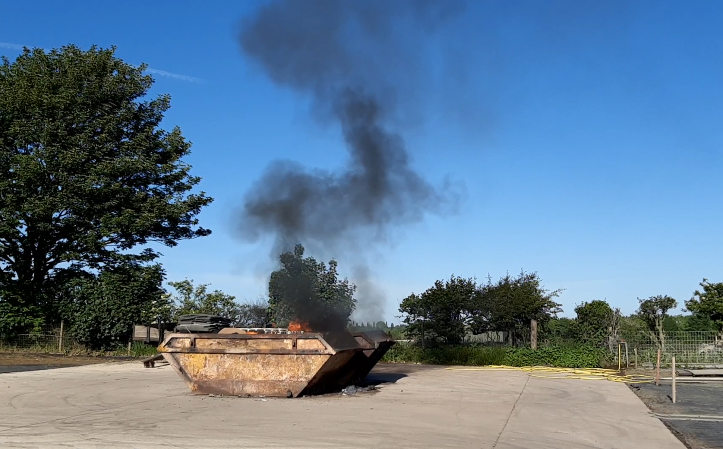 A photo of the illegal burning of waste on land near Knaresborough in the case against Boyd Batchelor, from Harrogate. 