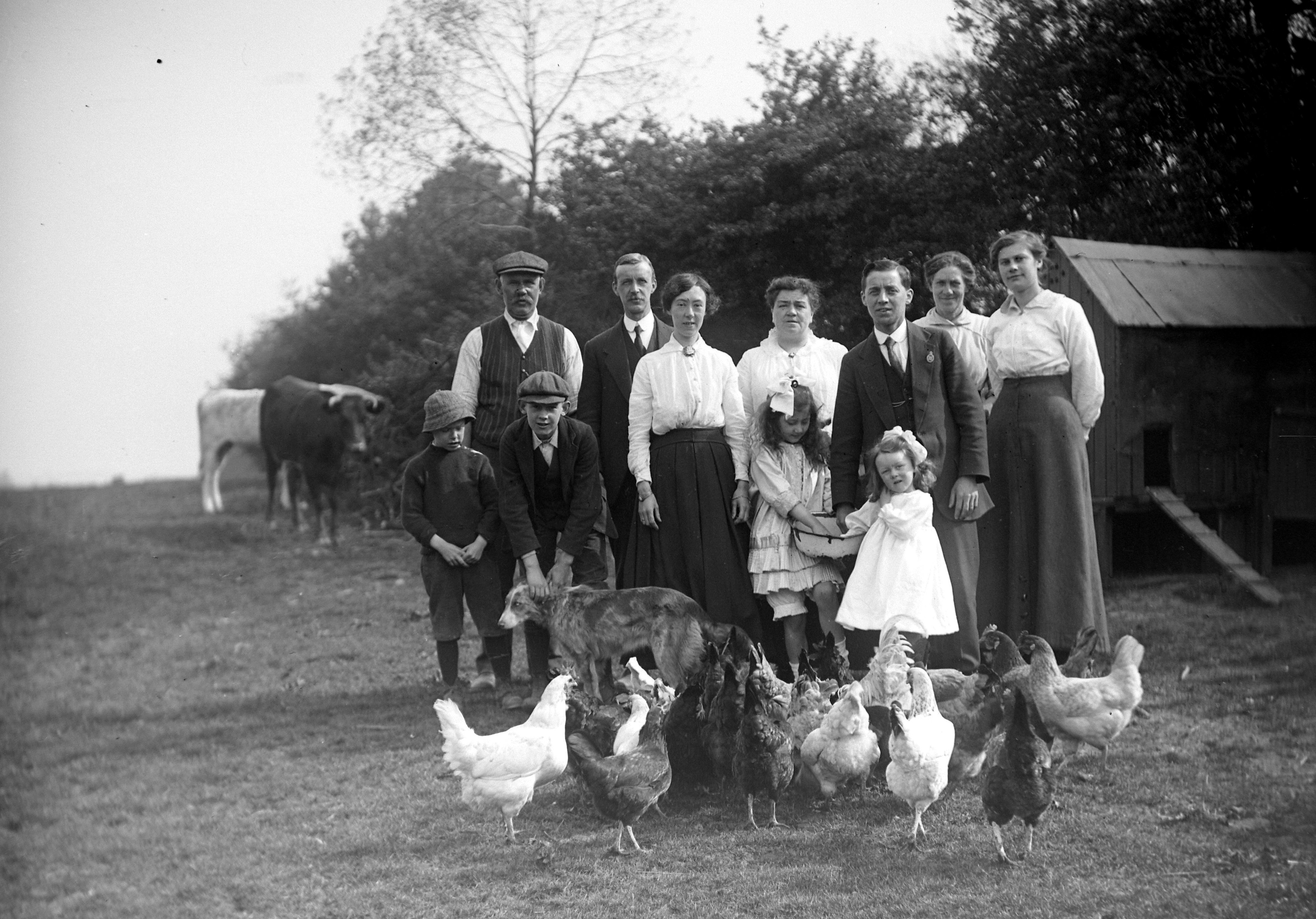 The family with their hens (1915). From a collection of photographs of the Dunsforth area by local amateur photographer Louisa Kruckenberg.