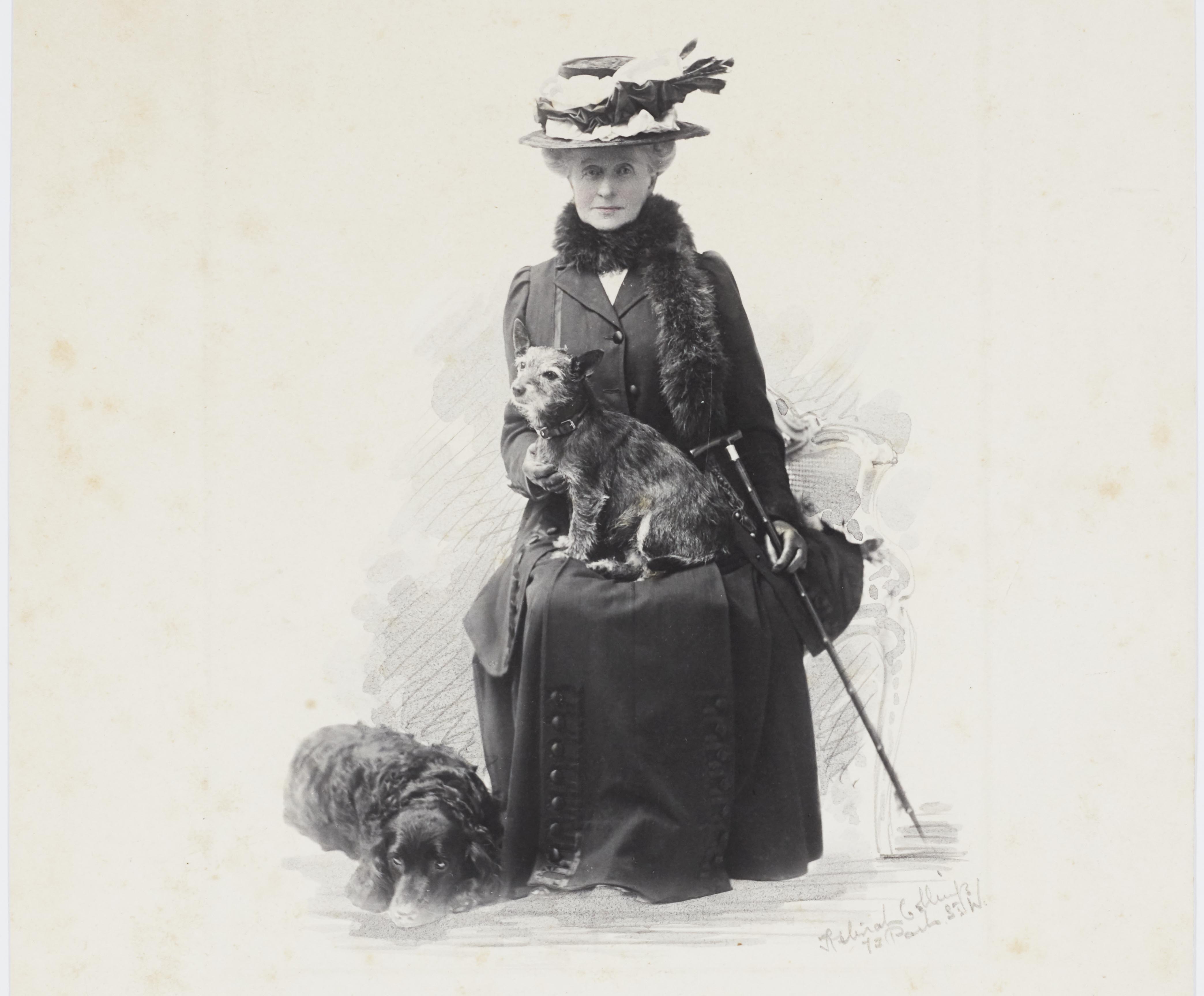 Lady Graham with her pet dogs. From the Graham family of Norton Conyers archive.
