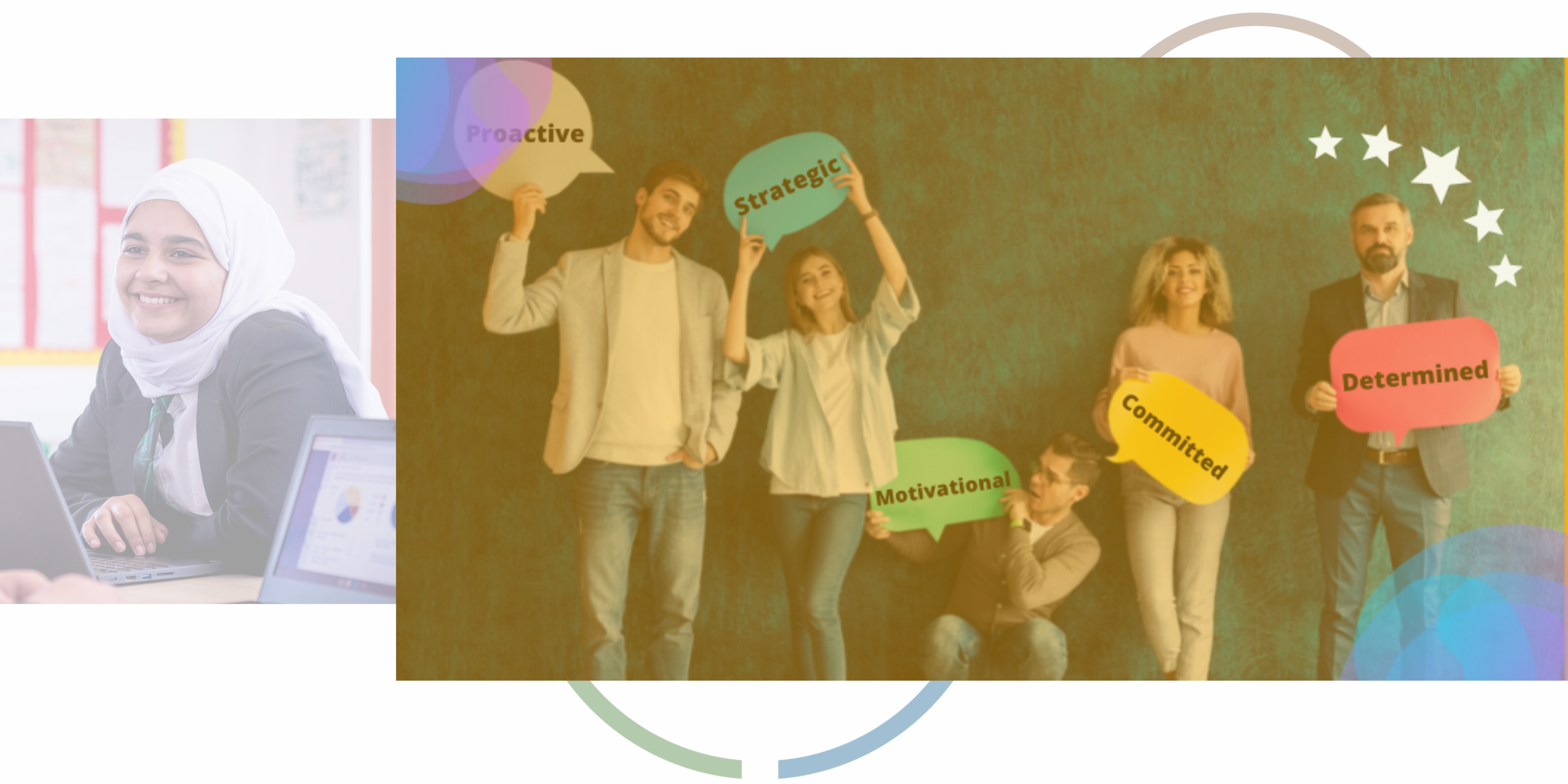 Image of people aligned with signs