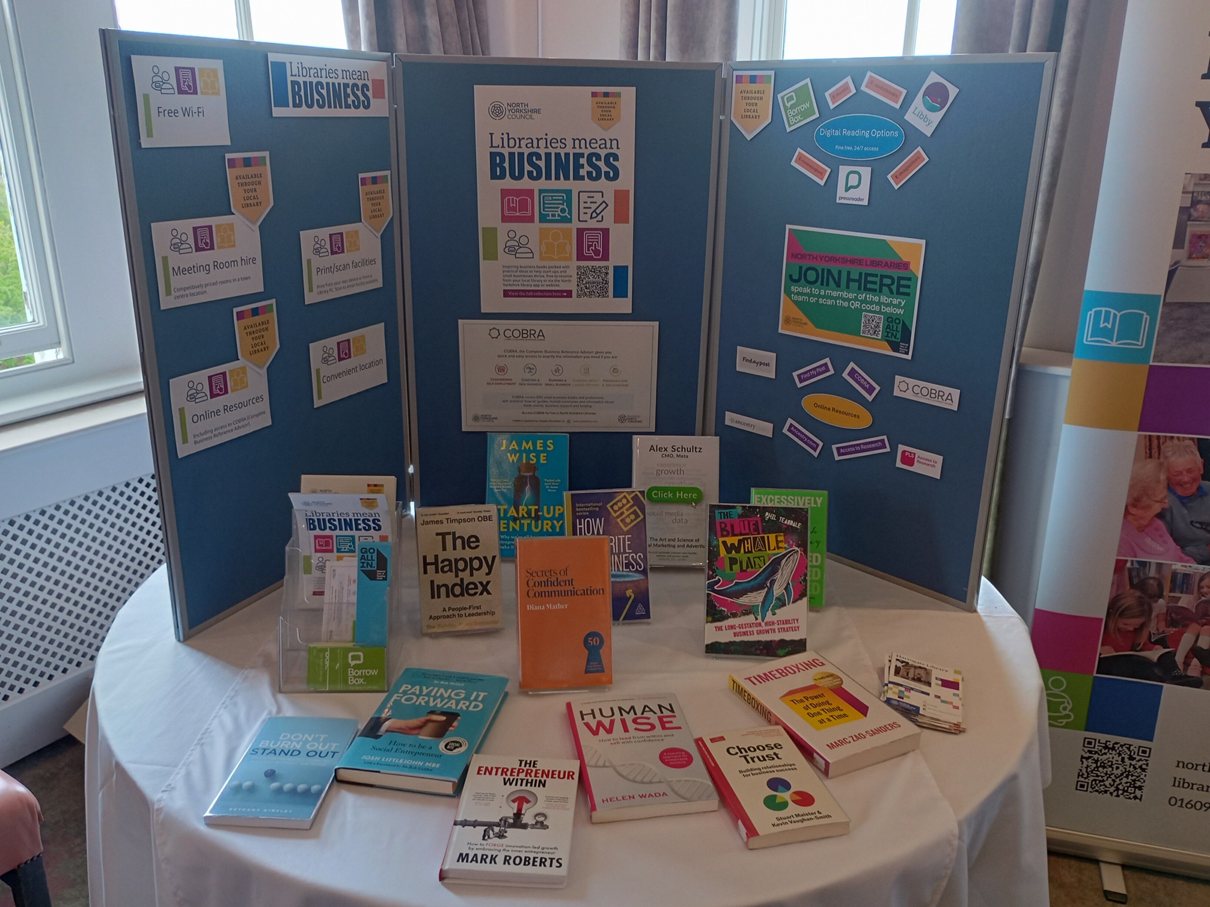 A selection of titles from a new bespoke book collection appealing to either those in business or anybody looking to set one up. It was displayed at last week’s event. 