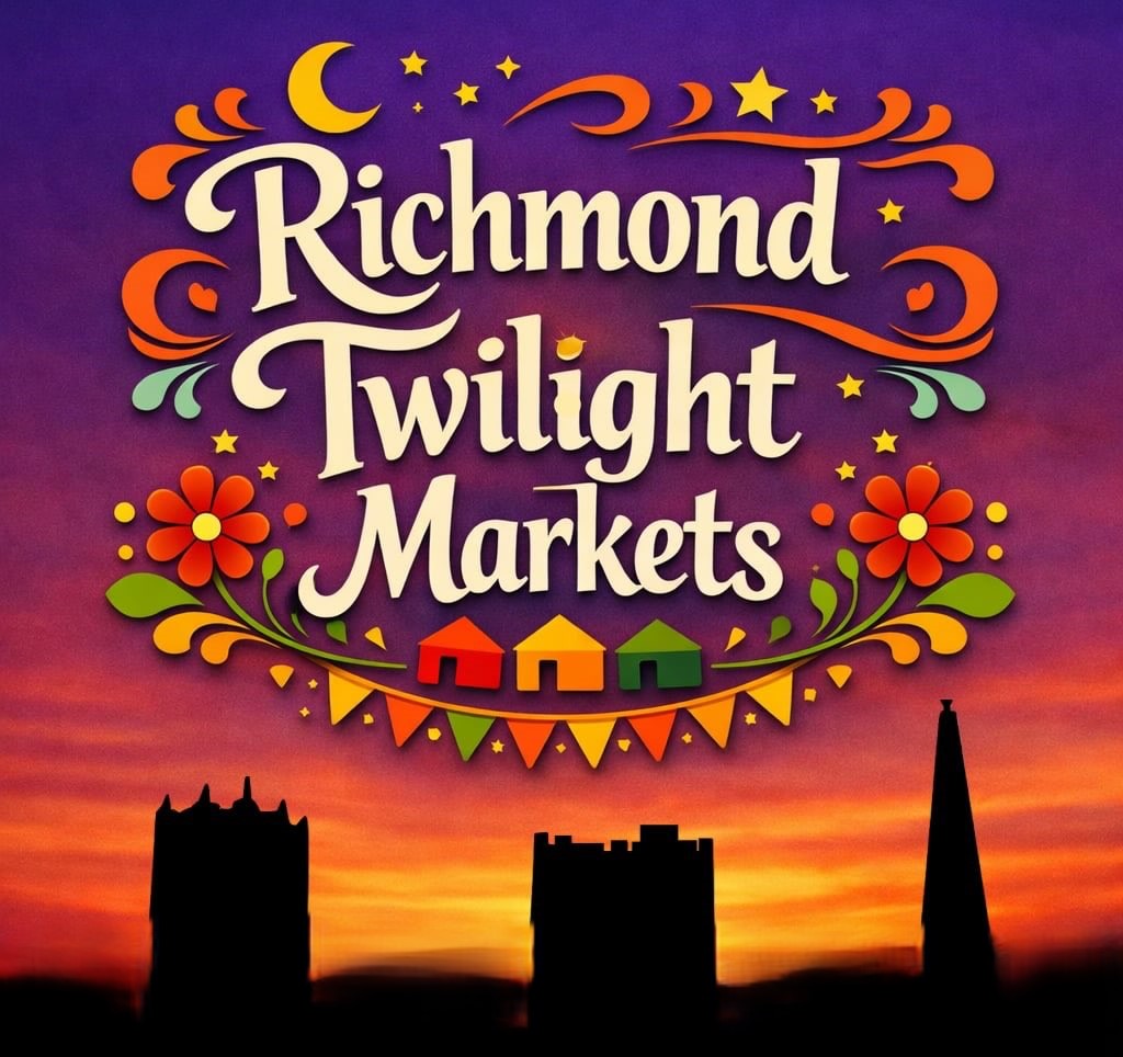 Poster for Richmond Twilight Markets showing the skyline at dusk