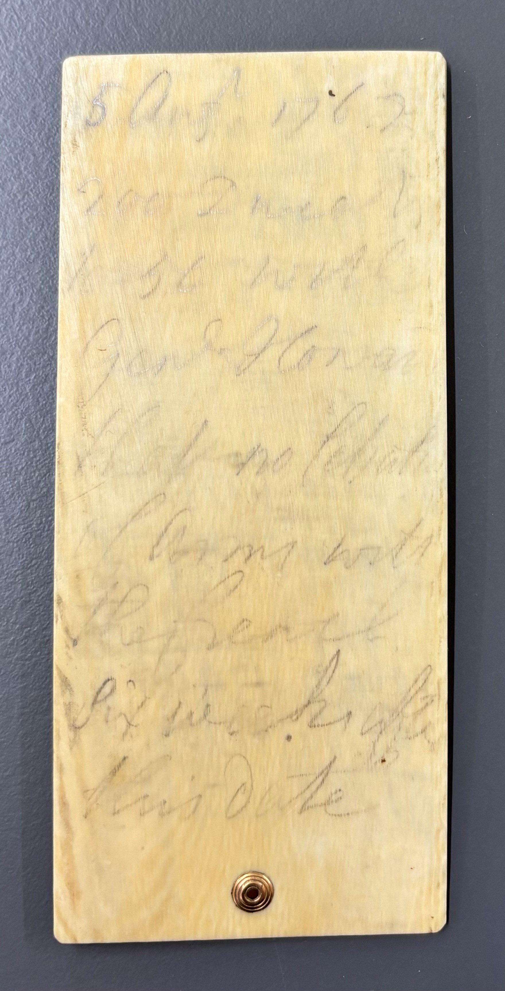 Ivory writing tablet bearing pencil notes of bets, 1762. From the personal papers of Lord Dundas in the Zetland/Dundas archive.