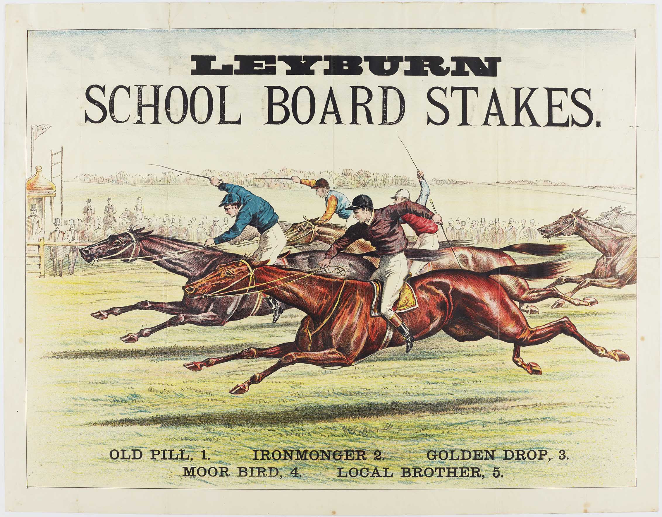 Poster advertising Leyburn School Board Stakes, no date. From the papers of Malcolm E. Scott and Company, Solicitors, Leyburn.