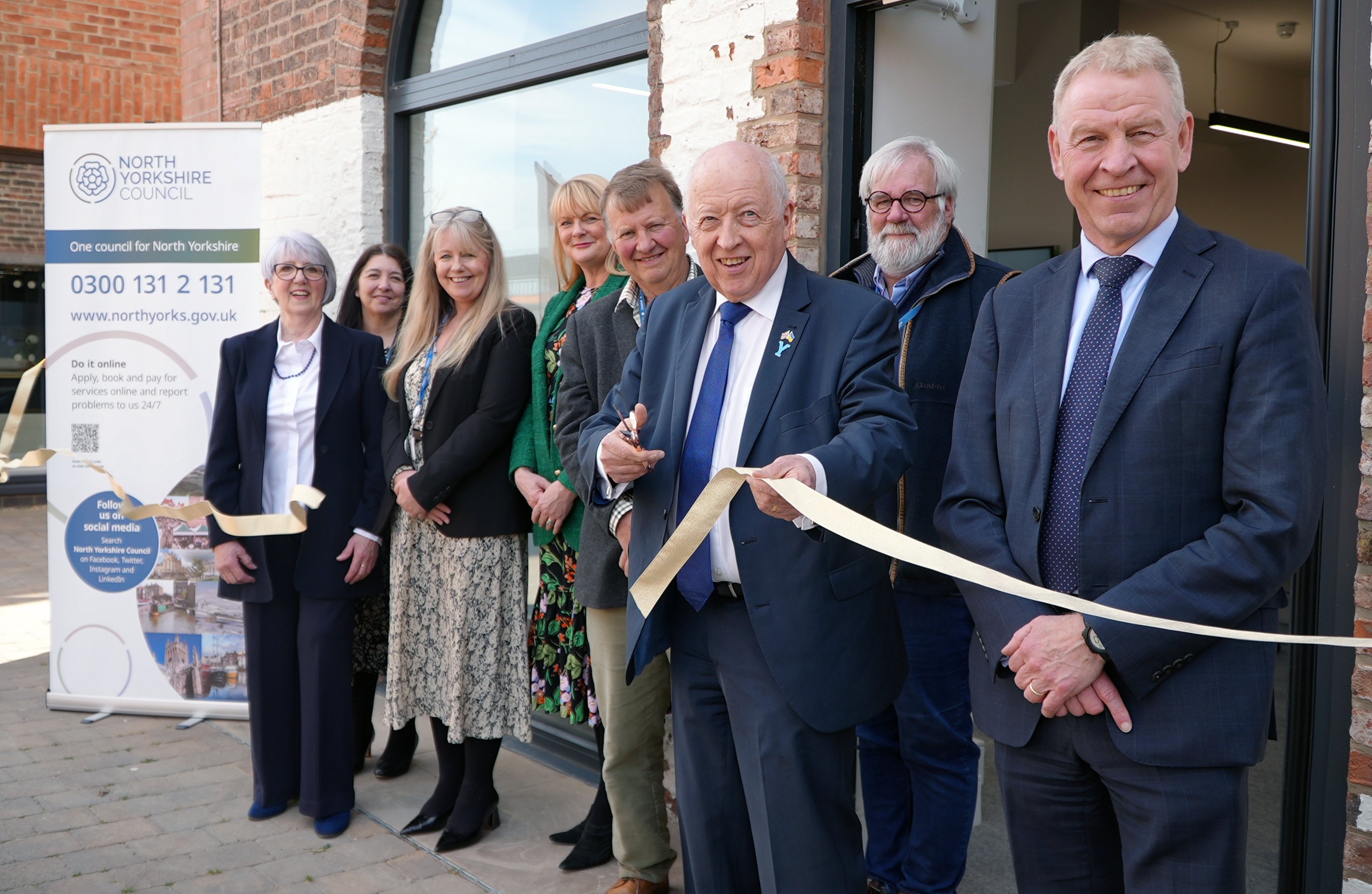From left to right, Cllr Caroline Dickinson, North Yorkshire Council’s assistant director for customer, revenue and benefits, Margaret Wallace, the council’s head of customer services front-facing operations, Sarah Foley, Cllr Annabel Wilkinson, Cllr David Hugill, council leader Cllr Carl Les, Cllr Peter Wilkinson, and the council’s chief executive, Richard Flinton, at the official launch of the new customer services hub in Northallerton. 