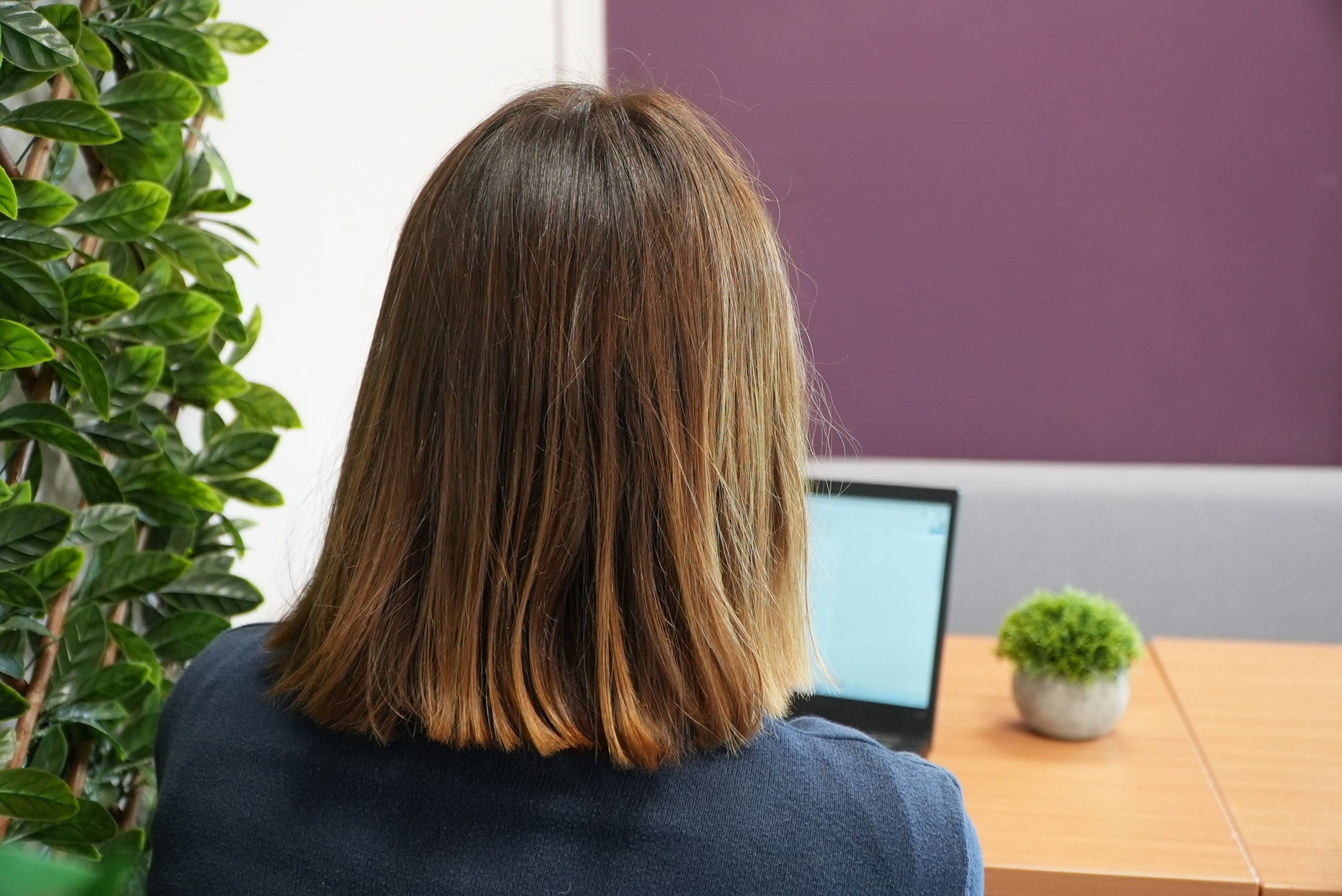A lady looking at a laptop