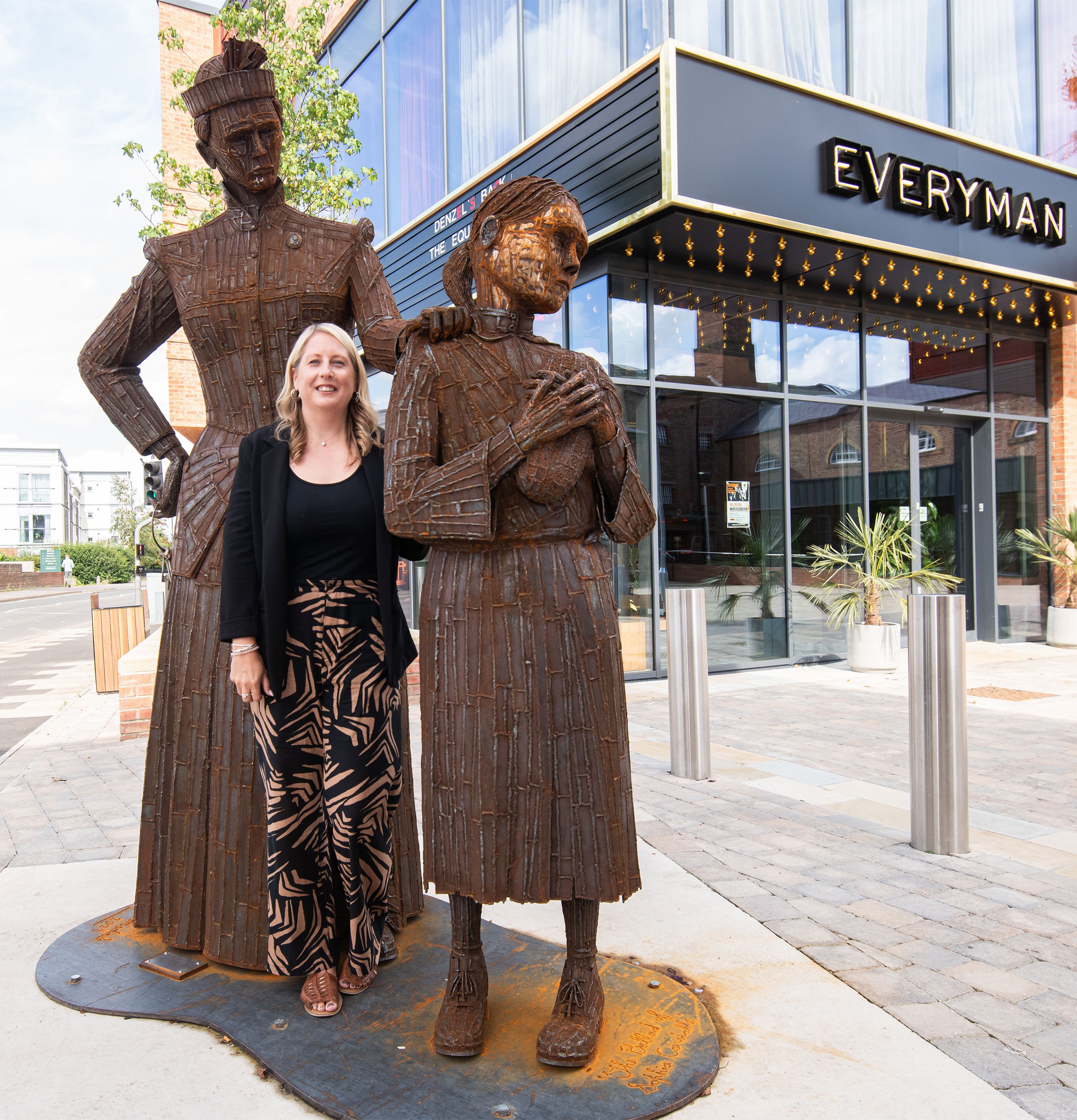 great-granddaughter, Louise Dudman, with the Sophia sculpture
