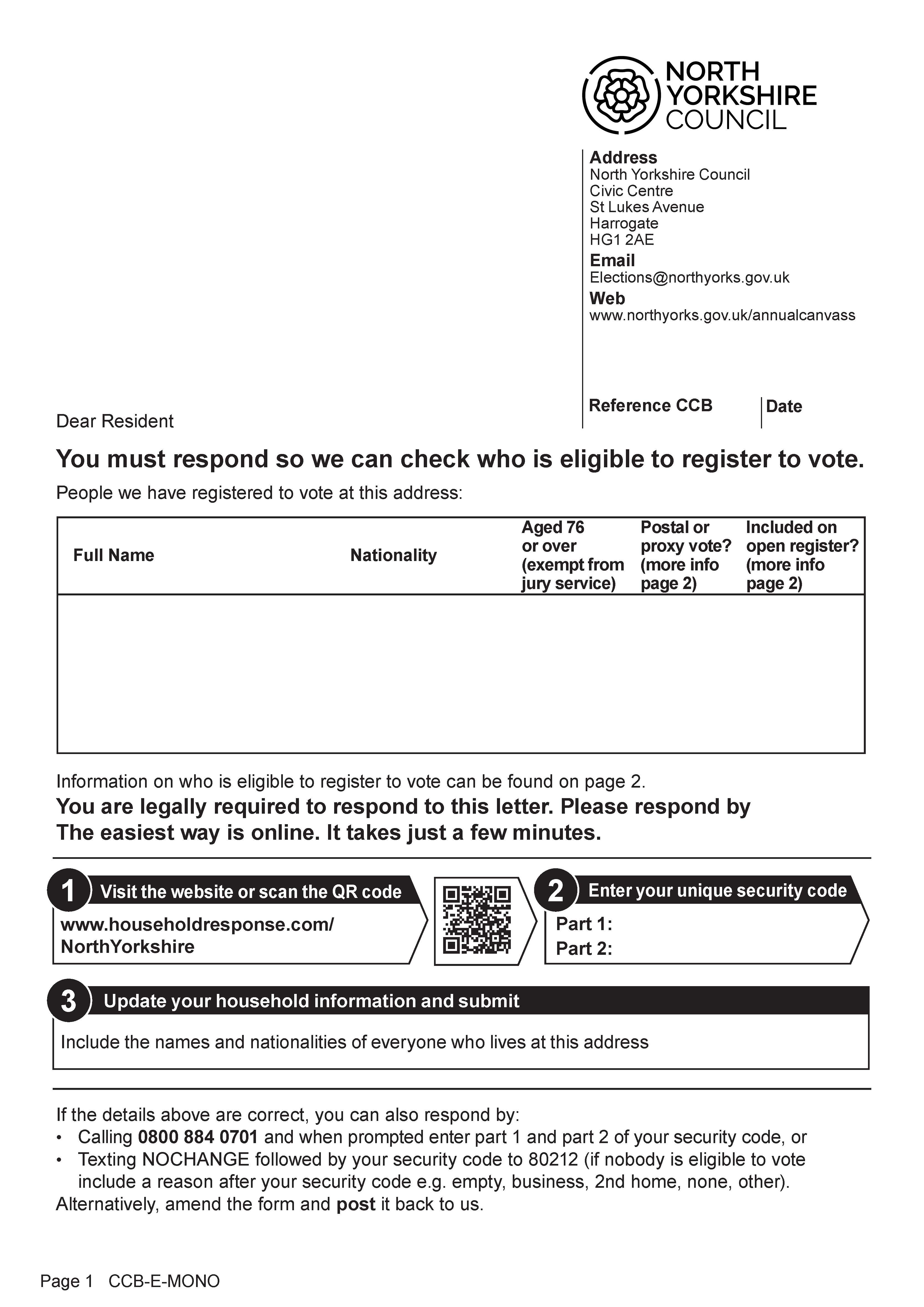 Example of check who is eligible to register to vote letter