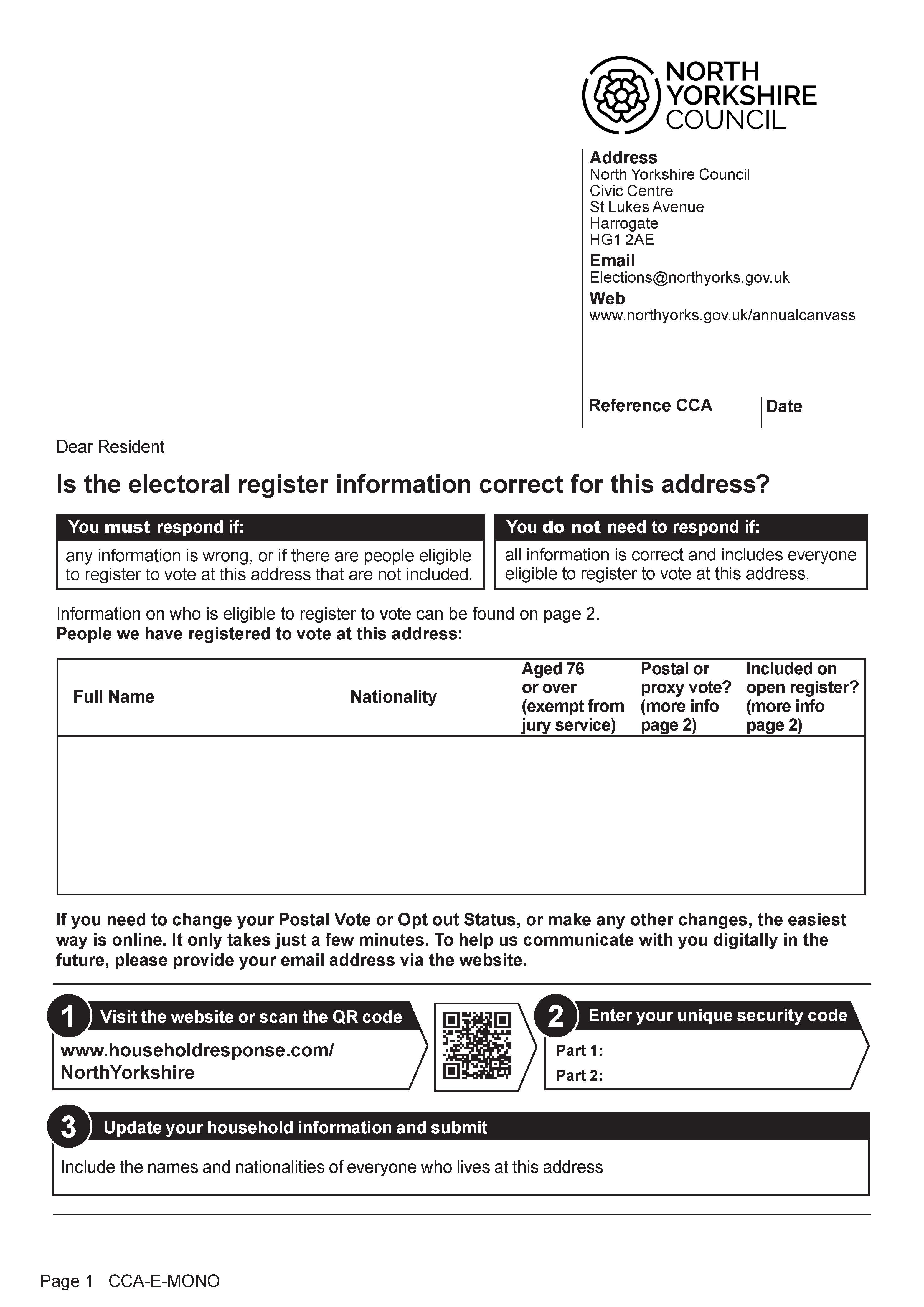 Example of the is the electoral register information correct letter