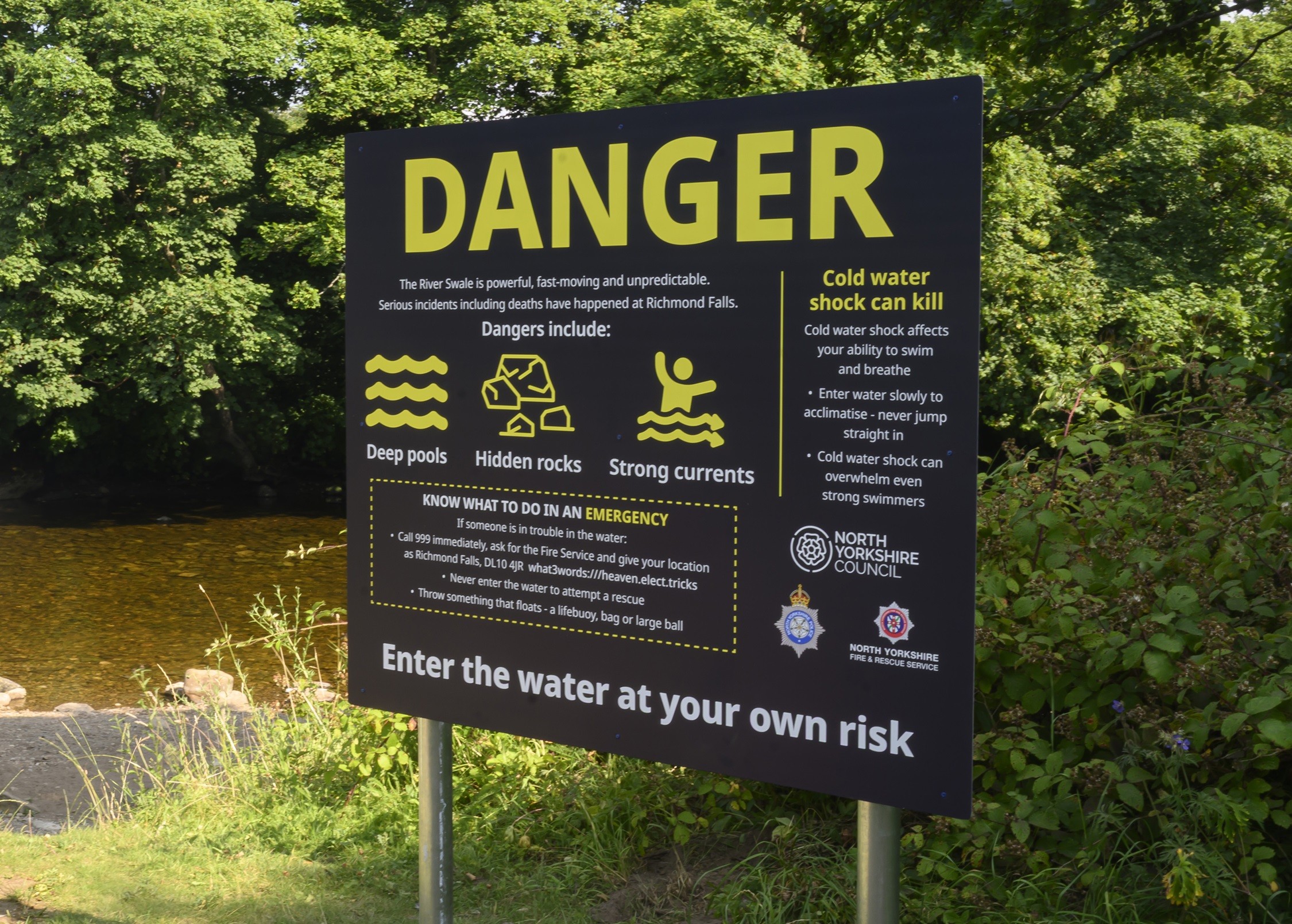 A new water safety sign at Richmond Falls