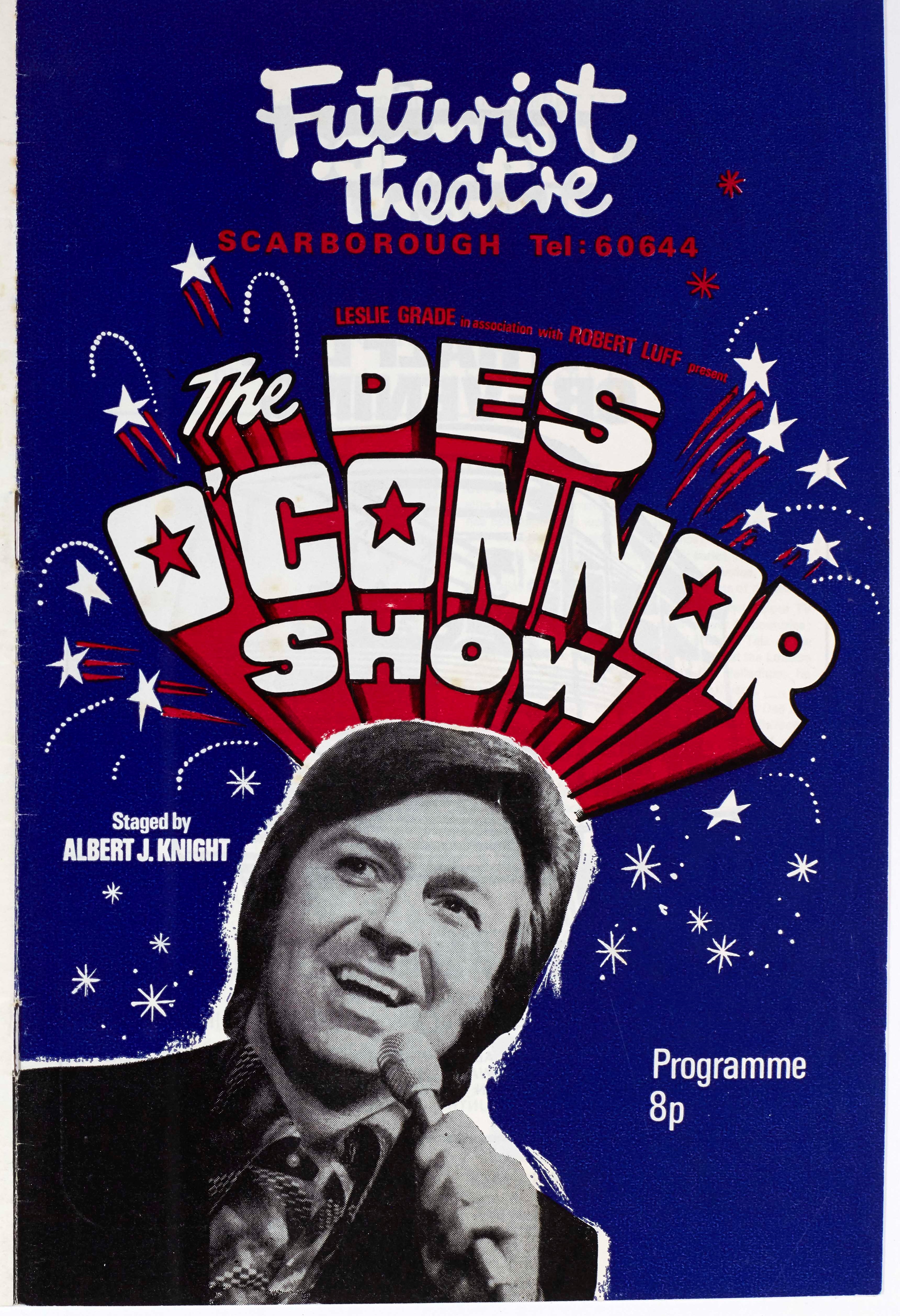 A programme for the Des O’Connor Show at the Futurist Theatre in Scarborough in the 1970s. Opening in 1921, the Futurist was both a theatre and cinema which operated until 2014 before being demolished in 2017.