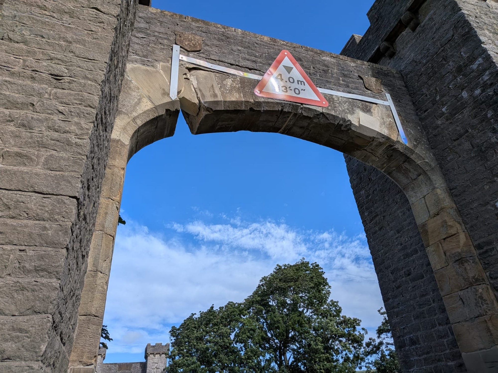 The damaged arch on Middleham Bridge has lost sections of stonework and has also become displaced creating a significant structural risk following a collision involving a heavy goods vehicle.