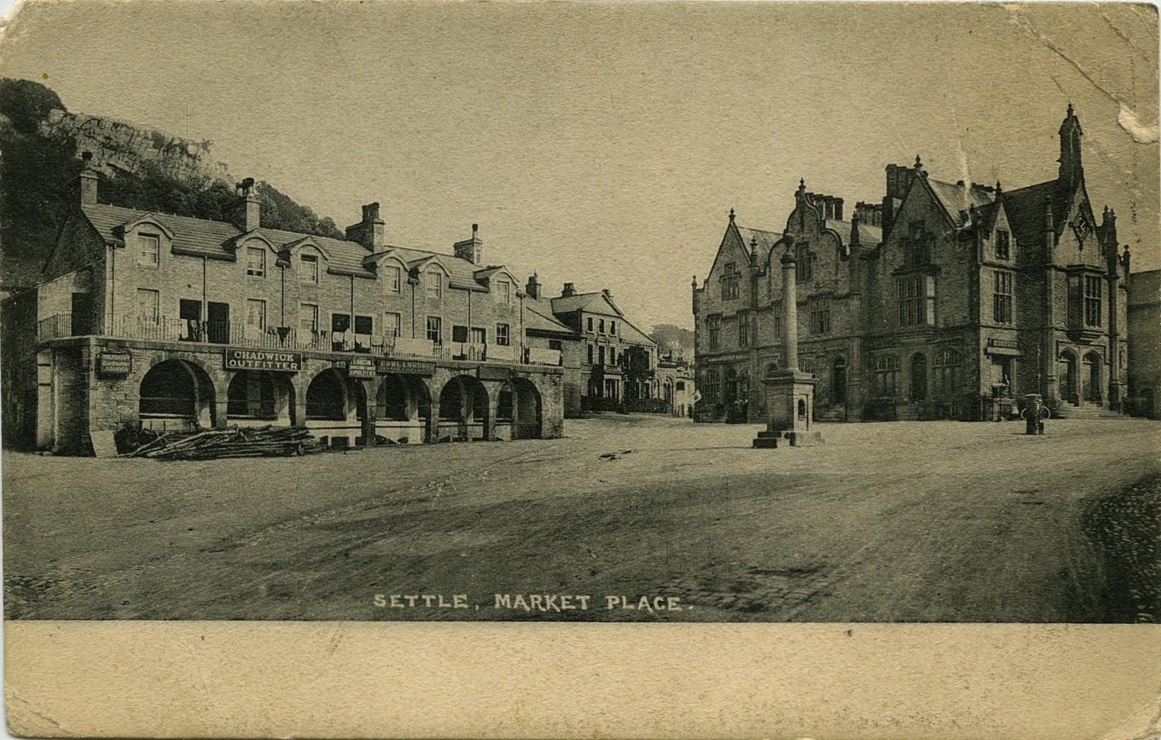 Postcard showing the marketplace, Settle, c.19th century. From a collection of photographs, postcards and sketches in the Lord Manuscript archive.
