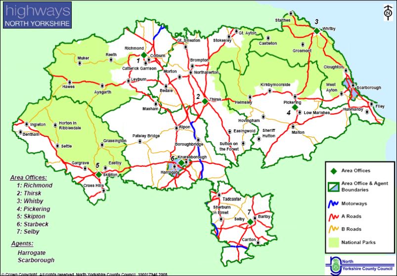 Location map of North Yorkshire highways areas