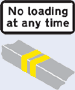 Double kerb lines with no loading at any time sign