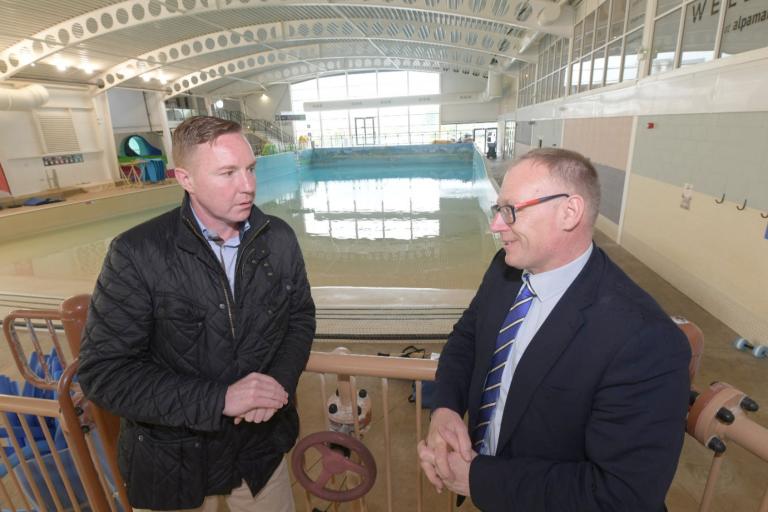 deputy leader, Cllr Gareth Dadd (right), and Flamingo Land’s chief executive and owner, Gordon Gibb at the Alpamare Waterpark site in Scarborough.