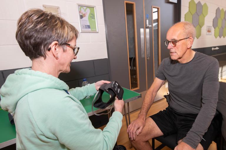 Checks are made on Neil by head cardiac rehab nurse, Clare Mills.