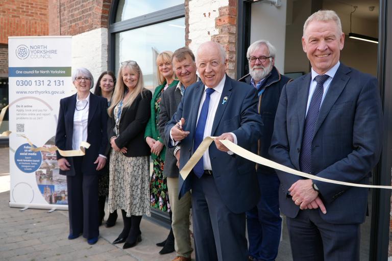 From left to right, Cllr Caroline Dickinson, North Yorkshire Council’s assistant director for customer, revenue and benefits, Margaret Wallace, the council’s head of customer services front-facing operations, Sarah Foley, Cllr Annabel Wilkinson, Cllr David Hugill, council leader Cllr Carl Les, Cllr Peter Wilkinson, and the council’s chief executive, Richard Flinton, at the official launch of the new customer services hub in Northallerton. 