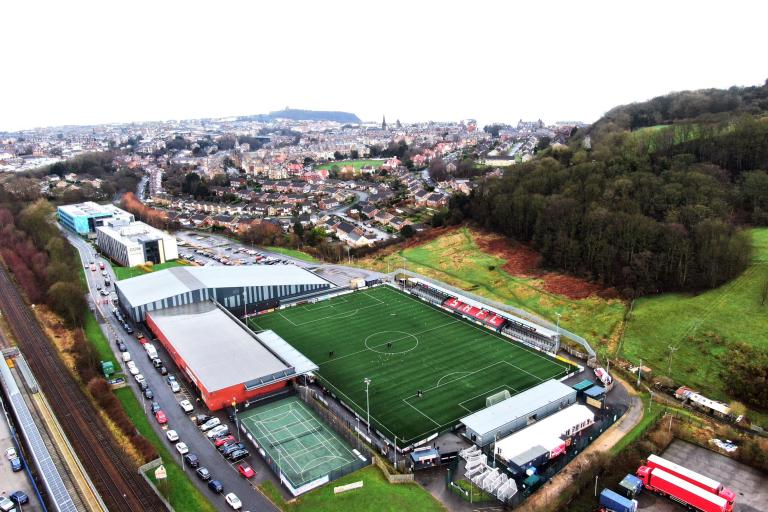 An aerial view of Scarborough Sports Village including the football pitch.