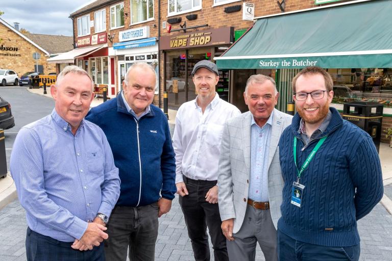 From left, North Yorkshire Council’s executive member for open to business, Cllr Mark Crane, local member for the Sherburn-in-Elmet division on North Yorkshire Council, Cllr Bob Packham, The Fish Bank owner, Jonathan France, and Sherburn-in-Elmet town councillors David Buckle and Peter Baumann.