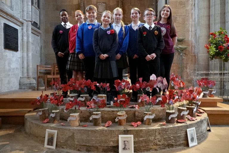 Children with a poppy display