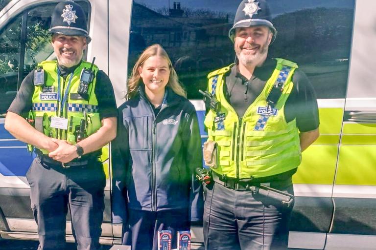 North Yorkshire Council community safety officer, Elen Hughes, with North Yorkshire Police officers Pierre Olesqui and Brendan Firth at a community event promoting the work the service does.