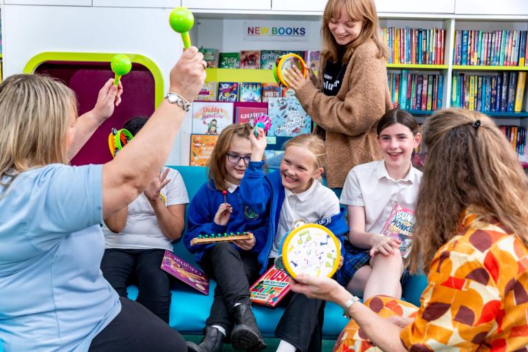 Pupils at Christ Church CE Primary School in Skipton visited Skipton Library to use the musical instruments on offer. 