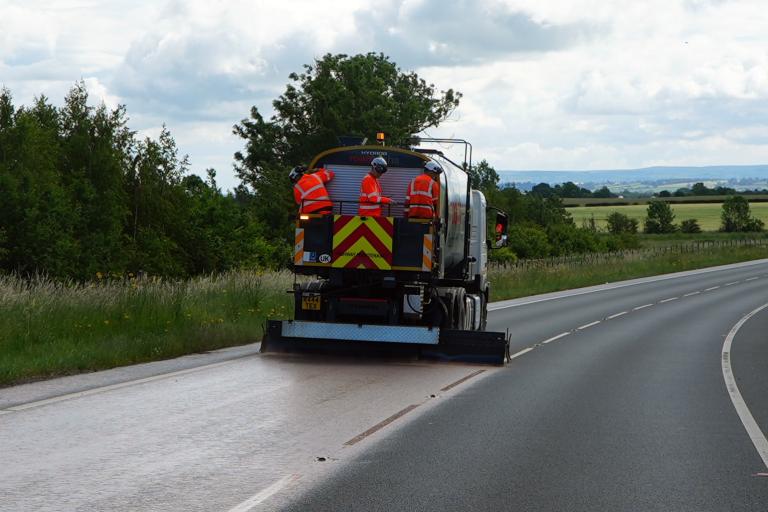 A new highways treatment being applied to the road
