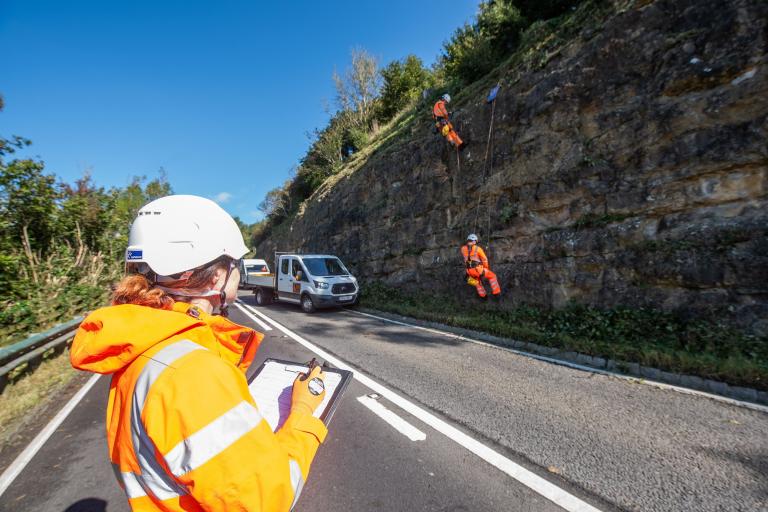 People working on Sutton Bank rock face
