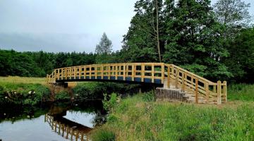 The recently repaired footbridge on a public footpath which crosses the River Rye near Nunnington