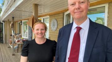 England’s Chief Medical Officer, Professor Chris Whitty, with Darley Village Shop’s manager, Dawn Abbott, outside the store 