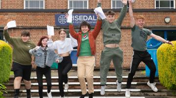 Hard work and determination pays off for pupils at Risedale School celebrating their GCSE results. Pictured from left: Grace Grant, Grace Hoe, Katie Walker, Rogan Glass, Tristan Semons and Shaun Baker.