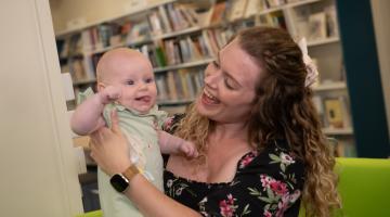 Lucy Stockdale with her daughter Molly at Selby Library.