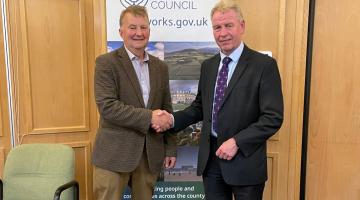 Conservative party candidate, David Hugill (left), who has become the new member for the Hutton Rudby and Osmotherley seat, with chief executive of North Yorkshire Council and returning officer, Richard Flinton. 