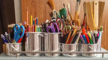Pens and pencils in pots