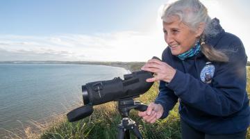 Audrey McGhie looking out for seals on the North Yorkshire coast. 