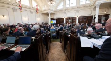 Councillors inside the council chamber