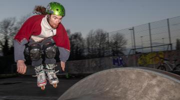 Inline skater Luke Tate, aka BOOTS !!, tries out the new facility. 