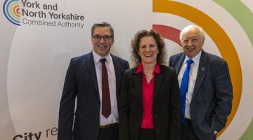 From left, James Farrar, Director of Economy & Interim Head of Paid Service at York and North Yorkshire Combined Authority; Cllr Claire Douglas, Leader of City of York Council and Cllr Carl Les, Leader of North Yorkshire Council. 