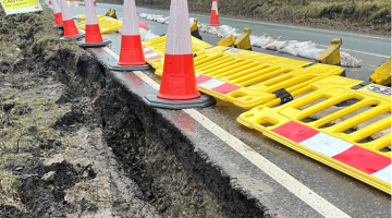 Cones and barriers along the A59 at Kex Gill