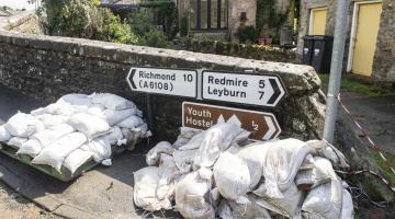 Sand bags near signs