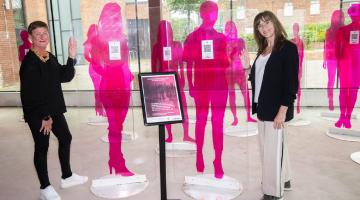 Jo Taylor (right) and Laura Ashurst at ‘The Darker Side of Pink’ exhibition which is on display at Treadmills in Northallerton until 3 June.